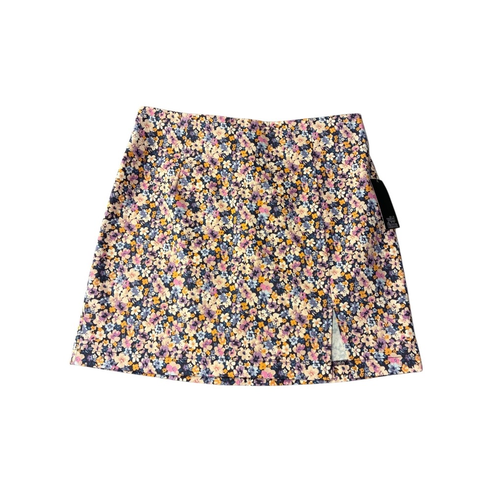 Wild Fable Floral Mini Skirt Side Slit Navy Blue Pink Yellow Size 10